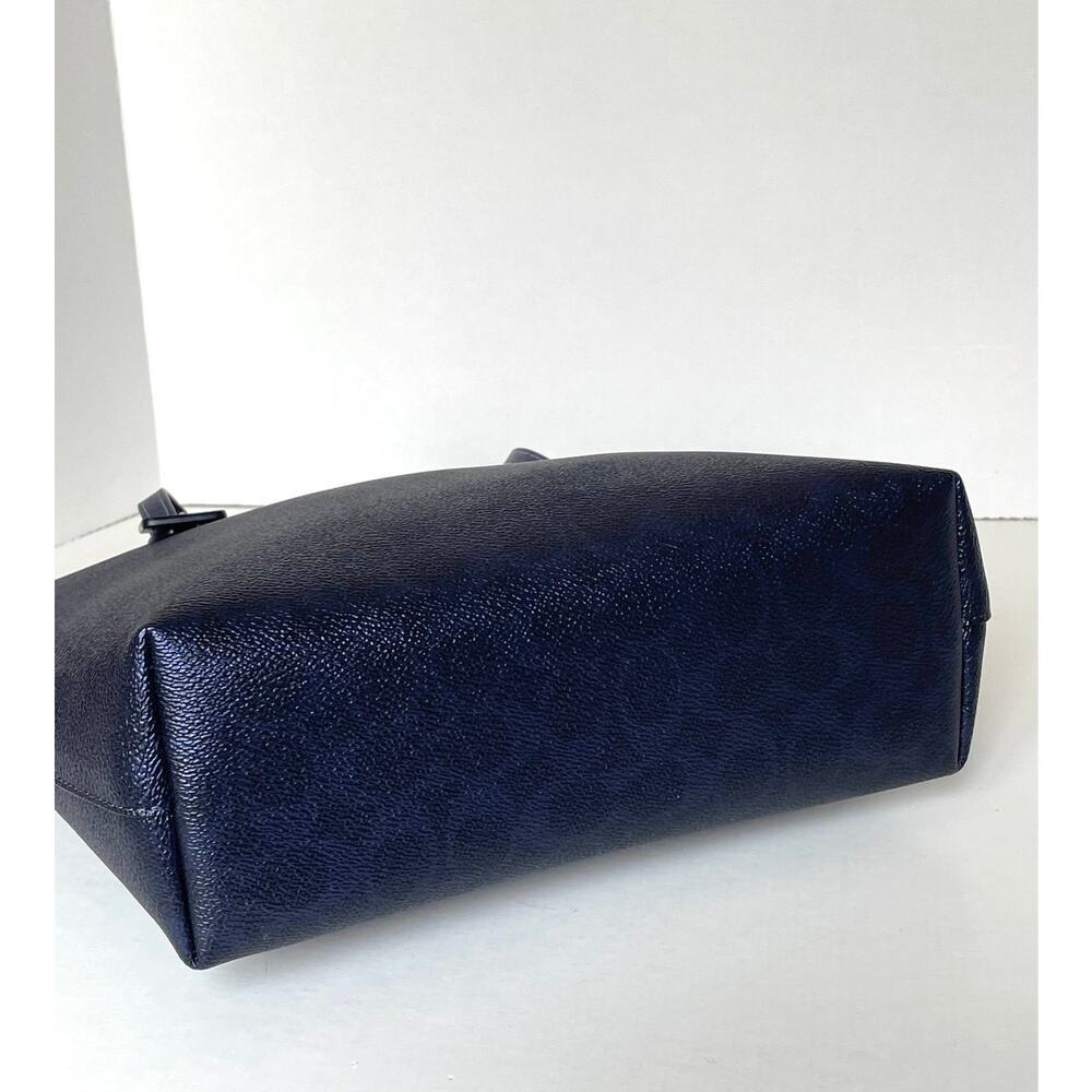 Coach Fiona Zip Tote CW396 Blue Pearlized Leather Canvas Medium - Picture 9 of 13